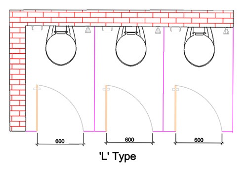 toilet cubicle elevation-L type