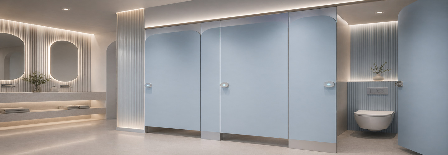 Restroom cubicle partition 1